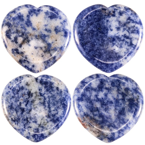 mookaitedecor Blue Spot Jasper Heart Thumb Worry Stone Crystal Pocket Palm Gemstone for Anxiety Stress Relief and Reiki Healing, Pack of 4