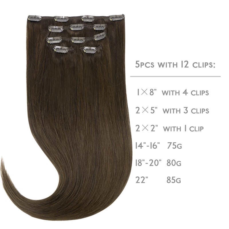 WENNALIFE Clip-In Real Hair Extensions, 80 g, 5 Pieces, 50