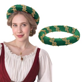 PROCOS Renaissance Padded Roll Chaplets Coif Cap Velvet Medieval Headwear Headpiece Bourrelet with Gold Trim
