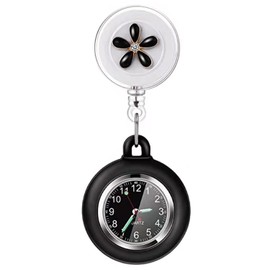 AGEN KGEN Nurse Watch for Nurses Doctors Clip on Hanging Nurse Watches Fine Retractable Fob Watch Portable Pocket Watch Lapel Watch (Flower Black)