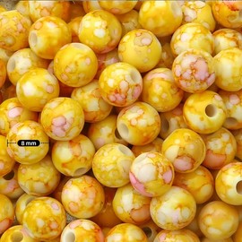100pcs Acrylic Round Beads 8mm Yellow Loose Beads for Crafting
