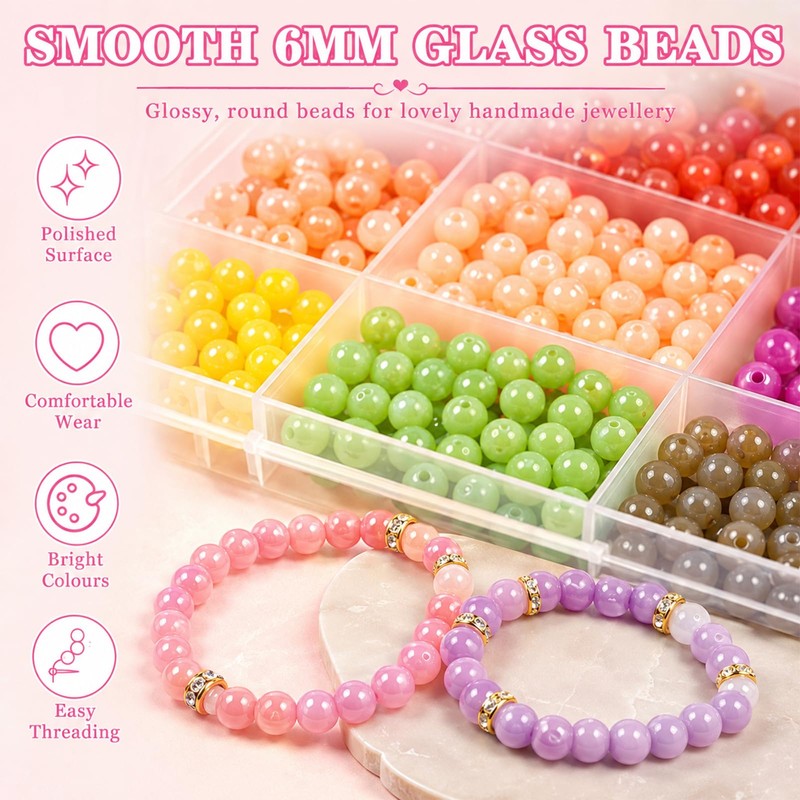 1435 Pcs Glass Beads for Bracelet Making kit, 34 Colours