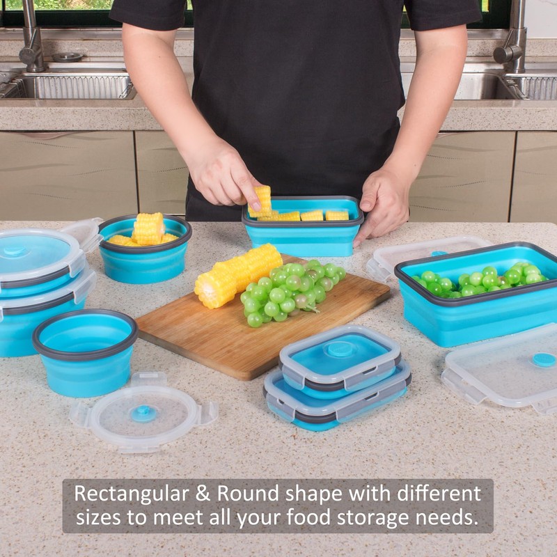 Annaklin 8 Pack Collapsible Food Storage Containers with Lids, Silicone