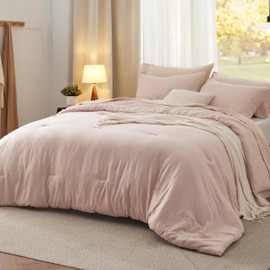 Bedsure Bedsure California King Comforter Set, Dusty Rose Soft Prewashed Bedding for All Seasons, 3 Pieces GentleSoft? Down Alternative Bed Set, 1 Lightweight Comforter (104"x96") and 2 Pillowcases (20"x36")