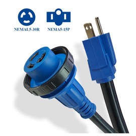 RV Power Adapter Cord 30 Amp to 15 Amp,Heavy Duty L5-30R Twist Lock to Standard NEMA 5-15P 15A Household Outlet Plug for RV Camping and Home Generators,10/3 AWG 12 Inch,125V 1875W