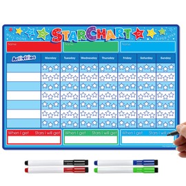 TMS Reward Chart for Children | Magnetic Star Chart for Recognising and Inspiring Good Behaviour in Toddlers and Kids, Boys and Girls | Includes 4 Magnetic Coloured Dry Wipe Pens (Blue)
