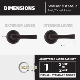 Weiser Katella Venetian Bronze Door Handle, Reversible Passage Lever, Interior Door Handles for Hall and Closet Door, Non-locking Hall/Closet Door Handles, Transitional Home Décor