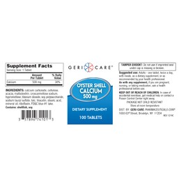 GeriCare Oyster Shell Calcium 500 mg, Bone Health, Nutritional Supplement, 100 Count (Pack of 1)