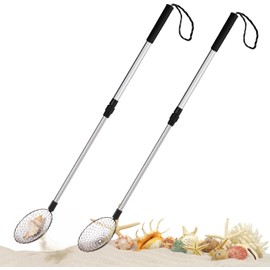 WRINGKIT 2 Pack Beach Scoop Shovel and Sifter Tool, Sand Sifter for The Beach with Adjustable Handle, Multifunctional Sea Shell Sifting Shovels Shell Scooper for Picking Up Shells, Litter