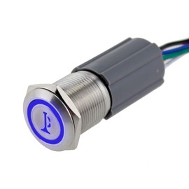 ZOYSEAY Horn Push Button Switch with Blue LED Backlit Symbol, 19mm (3/4") Momentary Stainless Steel 12V-24V Waterproof IP67 Power Switch for Car, Marine, Truck, Horn Replacement with Wire Socket Plug
