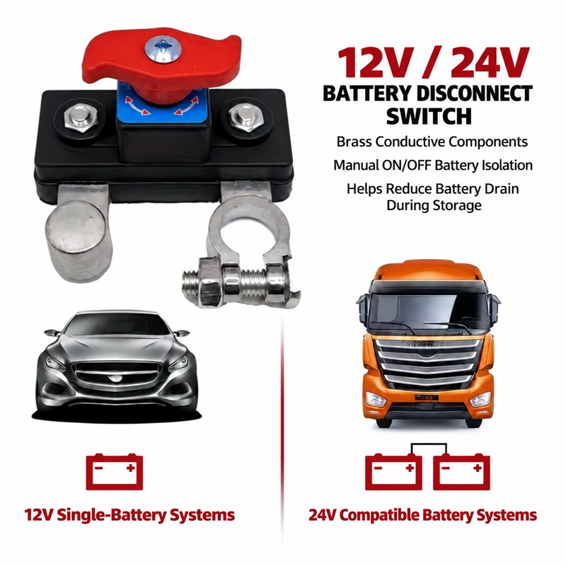 12V/24V Manual Battery Disconnect Switch, Heavy-Duty Battery Cut-Off Switch for