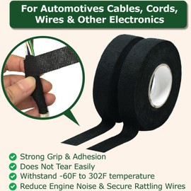 Wire Harness Cloth Electrical Tape, 3/4 Inch x 50 FT (5 Rolls), Automotive Wire Loom Heat Wrap Tape - High Temperature Fabric Wiring Harness, Heat Resistant & Heat Proof for Car Wires, Radio Speakers