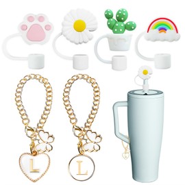 Compatible with Brumate Era Cup Accessories, 4PCS 12mm Cute Straw Cover Cap for Brumate Era Straw Toppers, 2PCS Butterfly Letter Charms for Brumate Cups 30&40 Oz with Handle(L)