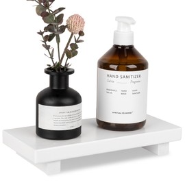 zoocatia Bathroom Counter Organizer Wood Pedestal Stand Farmhouse Decorative Tray Soap Holder for Kitchen Decor, Large 10" x 4.5" - White