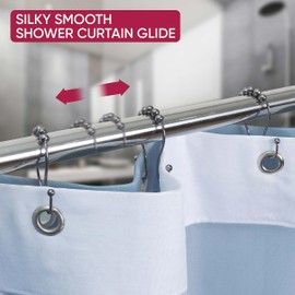 Shower Curtain Hooks Rust Proof (Set of 12) - Stainless Steel Shower Curtain Rings - Anti Slip Roller Balls for Easy Glide (Omega Double Hooks, Bronze)