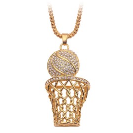 COLORFUL BLING 14k Gold Hiphop Rhinestone Basketball Necklace Punk Basketball Chain Box Pendant Necklace Sports Rock Necklace for Men Women - Gold