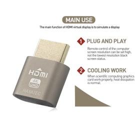 HDMI Dummy Plug Headless Ghost Display Emulator - Crypto Mining HDMI Display Adapter - DDC Plug Fit Headless 1920x1080 New generation@60Hz EDID (2)