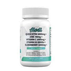 Mezcla de refuerzo súper inmunológico, quercetina, vitamina C, vitamina D, saúco, zinc, cúrcuma + empaquetado con musgo marino, jengibre, ajo, bromeli