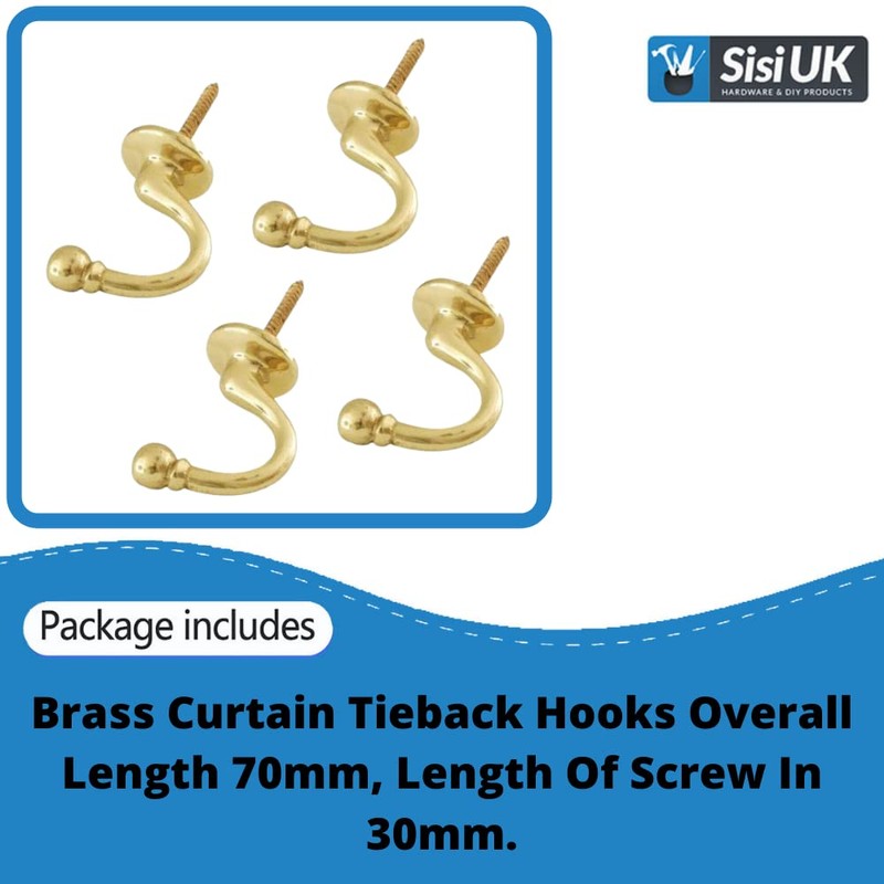 Brass Curtain Tie Backs Hooks Ball End Holdbacks Hooks U