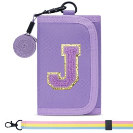 Gifts for Girls 3 4 5 6 7 8 9 10 11 12 Years Old Kids Wallet Cute Initial Coin Purse Toddler Wallet with Magic Sticker (Purple, J)