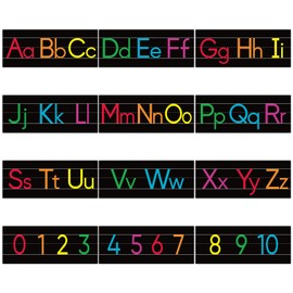 12 Pieces Alphabet Line for Classroom Wall Chalkboard Brights Manuscript Alphabet Line Bulletin Board Set ABC Banner and Number Border Posters for Classroom Decor
