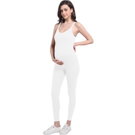 Foucome Maternity Jumpsuit Pregnancy Romper Bodysuit Shapewear Nursing Tank Tops Leggings (White, M)