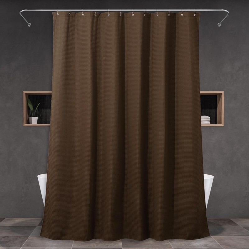 Popkozzi Brown Waffle Weave Shower Curtain: Taupe Heavy Duty Textured