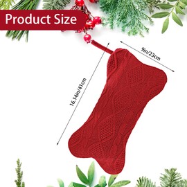 Haakong Dog Christmas Stocking Red Knit Christmas Stockings for Dogs Bone Shape Cristmas Stocking Large Hanging Christmas Stocking for Dogs Cats