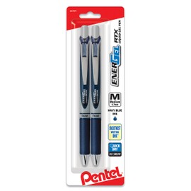 Pentel EnerGel RTX Retractable Liquid Gel Pen, (0.7mm) Metal Tip, Medium Line, Navy Blue Ink 2-Pk (BL77BP2CA)