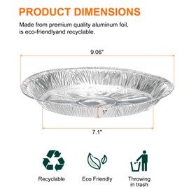 sourcing map 30pcs Aluminum Foil Pie Pans 9.06" Round Disposable Non-Stick Baking Pans for Pies Quiches Tarts Baking Cooking Reheating Parties, Silver