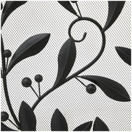 Deco 79 Metal Scroll Foldable Mesh Netting 3 Panel Fireplace Screen with Leaf and Vine Relief, 45" x 1" x 30", Black