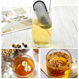 Tea Ball, 2 Pcs Tea Filter, Floating Stainless Steel Mesh Tea Infuser Oval Loose Leaf Tea Steeper Soups Oil Spice Herb Tea Strainer Holders Filter for Kitchen Cooking Office Home Supplies, Silver