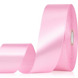 Sagaat Pink Ribbon 1-1/2 Inch, 60 Yards Pink Satin Ribbon for Flower Bouquet, Fabric Ribbon for Gift Wrapping Eternal Flower Crafts Christmas Wedding Hair Accessories