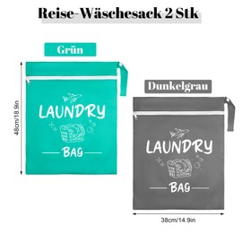 Xialvyu Pack of 2 Travel Laundry Bags, 38 x 48 cm Waterproof Laundry Bag with Zip, Foldable Dirty Laundry Bag for Travel, Camping, Fitness, Dark grey and green, /