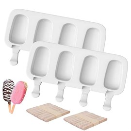 Moldes para Paletas de Hielo, 8 Cavidades de Silicona + 100 Palitos