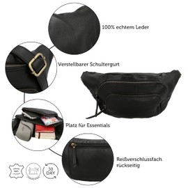 Gusti Belt Bag Leather Sverre Belt Bag Bum Bag Festival Bag Waist Bag Vintage Leather, black, Retro
