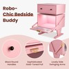 Pink Nightstand with LED Light Strips, Modern End Table with