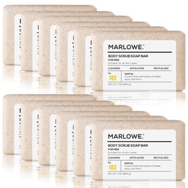MARLOWE. No. 102 Men's Body Scrub Soap 7 oz | Warm Santal Scent | Best Exfoliating Bar for Men | Made with Natural Ingredients | Green Tea Extract | 12-Pack