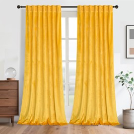 Mustard Yellow Velvet Curtains 84 Inches Long Blackout Thermal Insulated Soundproof Curtain Privacy Room Darkening Curtains Grommet Window Drapes for Bedroom Living Room Set of 2
