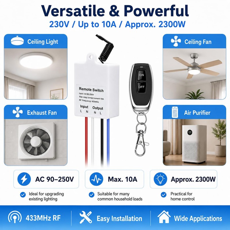 QIACHIP Wireless Switch with Remote Control 230 V, 433 MHz
