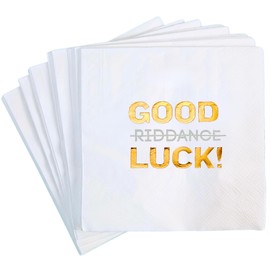 Funny Good Luck Cocktail Napkins - 50 Pack White - Farewell, Going Away, Coworker Leaving, Retirement Party Decorations Supplies, Sarcastic Good Riddance Humor