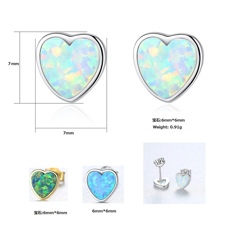 Bellitia Jewelry Women's Opal Earrings, Heart Shape, Cute, White, Blue,