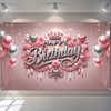 HOMETITUTE Happy Birthday Backdrop Banner Sign Elegant Pink And Silver