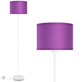 Modern White Floor Lamp with Purple Lampshade, 59" Tall, Foot Switch, for Bedroom & Office. No Bulb, E26 Base