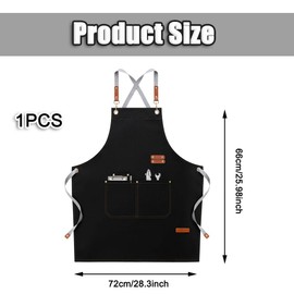 Canvas Apron with 3 Pockets, Cleaning Supplies Chefs Apron Cross Back with Adjustable Strap for Women Men Unisex for Home Work Kitchen Restaurant Coffee House Bake Gardening BBQ Painting (Black)