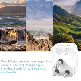 UK To South Africa Plug Adapter with USB C | MyTravelPal® South Africa Travel Adaptors 17W USB-C | For Use in SA, Namibia, Swaziland, Botswana & More | Type M Travel Adapter