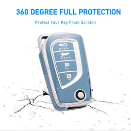 Flensent Key Fob Cover with Keychain for Toyota Fortuner Tundra Camry RAV4 CHR Challenger (Blue)