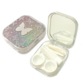 Howinn Butterfly Contact Lens Case Travel Size, Eye Contact Case Cute Colored Contact Lenses Applicator Removal Tool Kit with Mirror Solution Bottle for Daily Outdoor