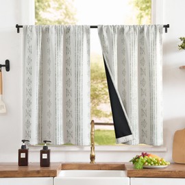 jinchan 95% Blackout Boho Kitchen Curtains 36 Inches Cafe Tier Curtains Bohemian Small Drapes for Bedroom RV Basement Half Window Room Darkening Thermal Insulated 2 Panels Geen on Beige