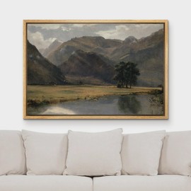 MUDECOR Framed Canvas Print Wall Art Rustic Country Mountain Range Landscape Nature Wilderness Antique Retro Fine Art Shapes Illustrations Decorative Colorful Multicolor for Bedroom - 24"x36" Natural